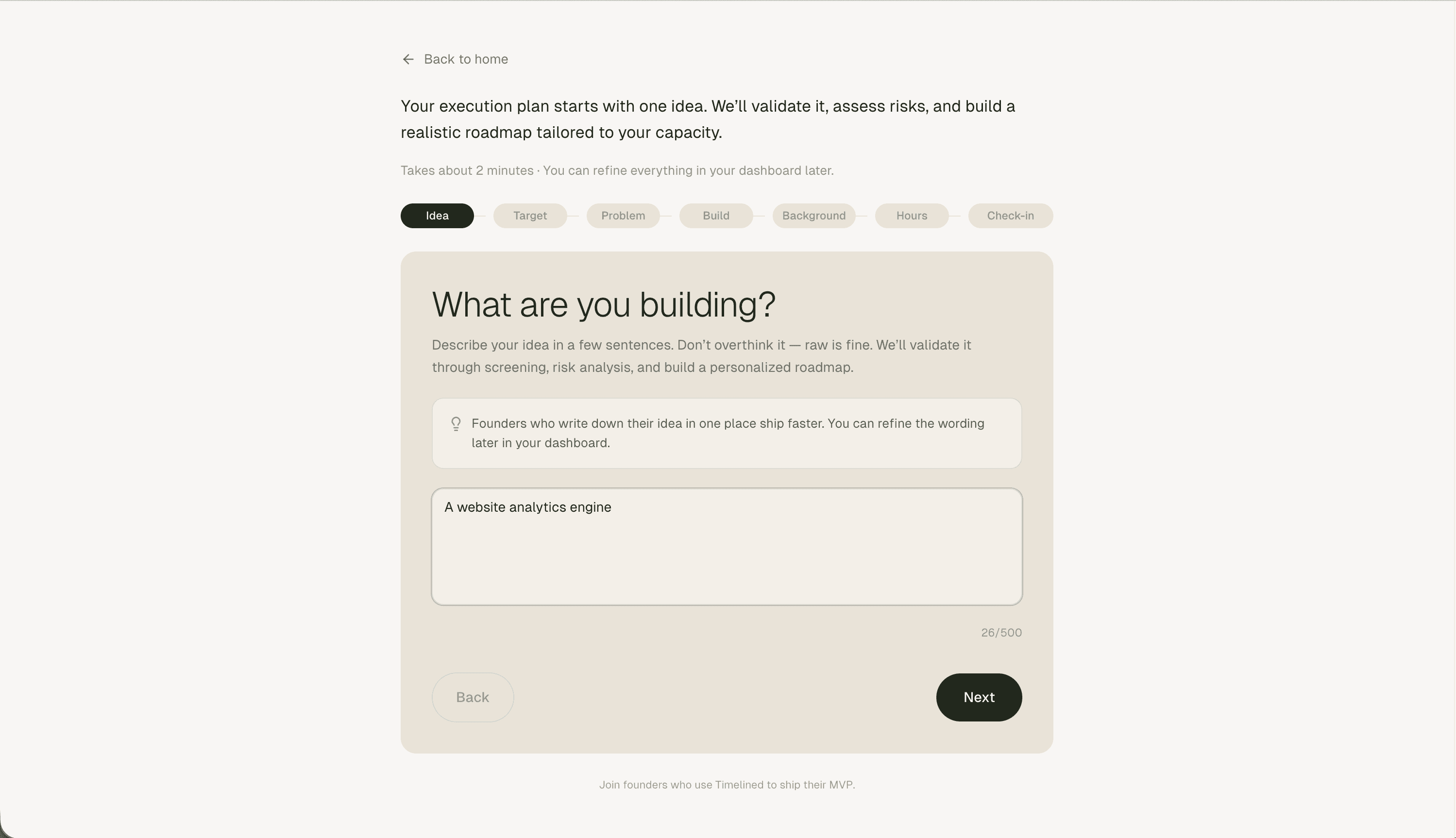 Onboarding — capture your idea and context